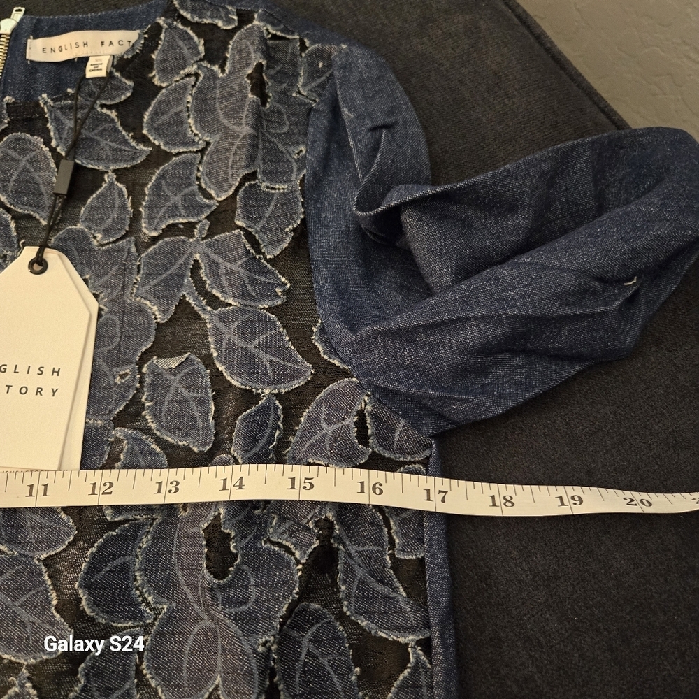English Factory Womens Denim Blue  Embroidered Flower Long Sleeves Blouse Sz: XS - Picture 7 of 9